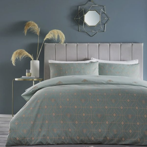 Conjunto de Capa de Edredão “Bee Deco Eau de Nil” (Reversível)
