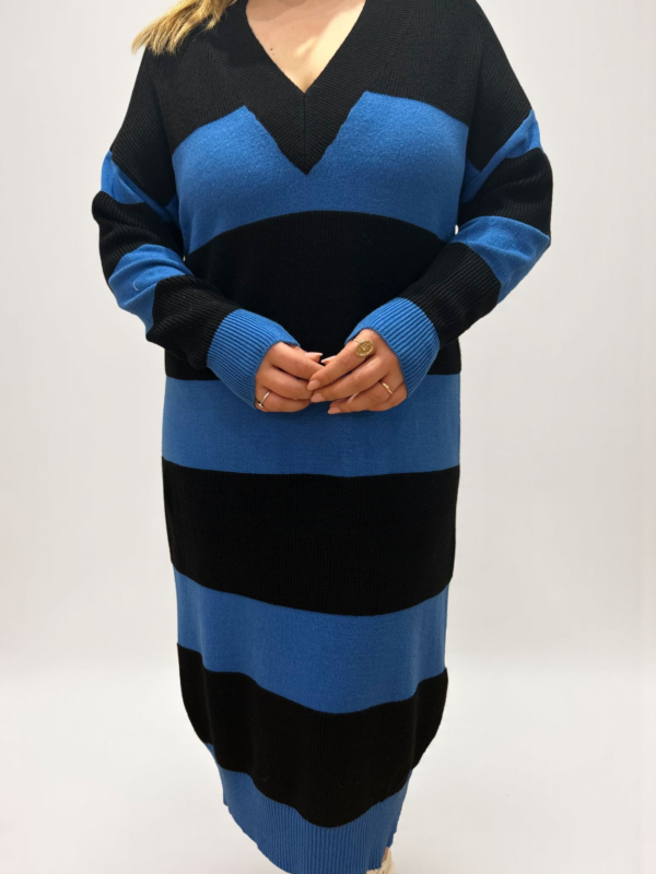 Vestido Malha Riscas Azul e Preto