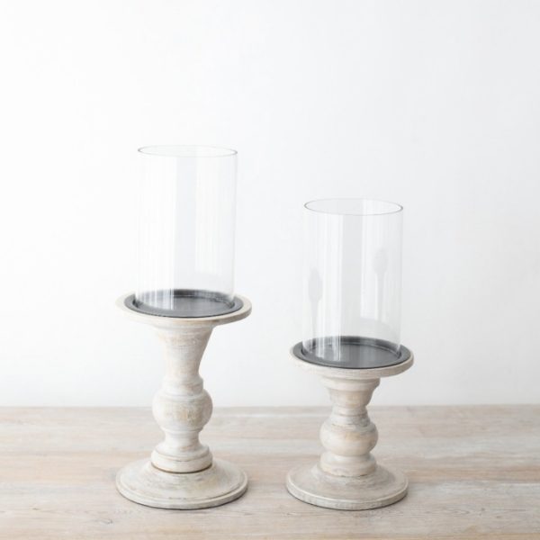 Castiçal em Madeira Branca e Vidro