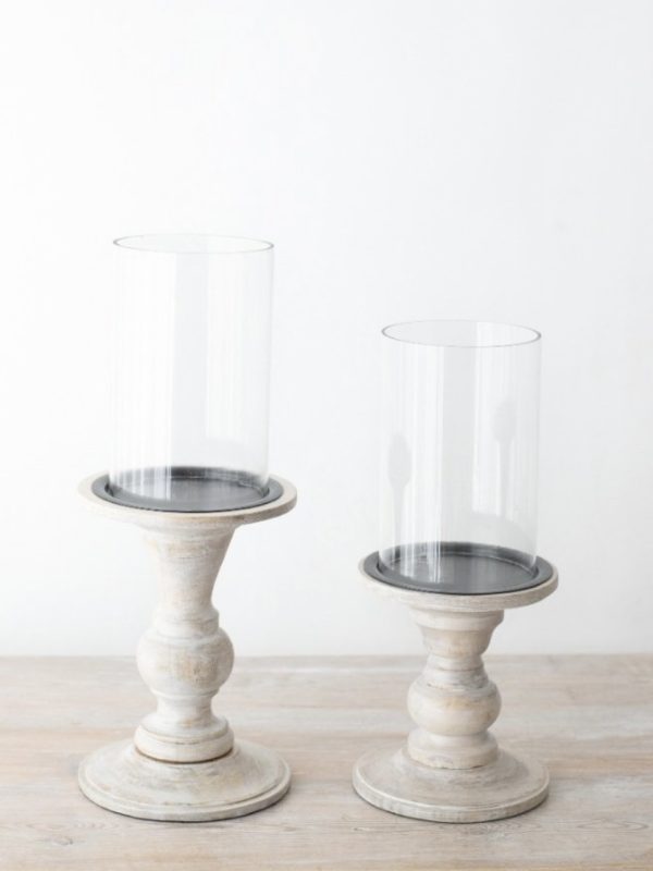 Castiçal em Madeira Branca e Vidro