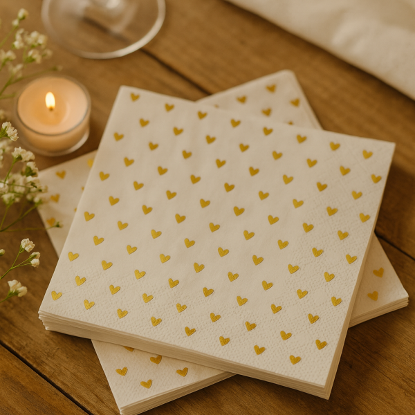 Guardanapos com Corações Dourados