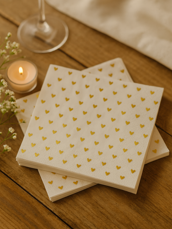 Guardanapos com Corações Dourados
