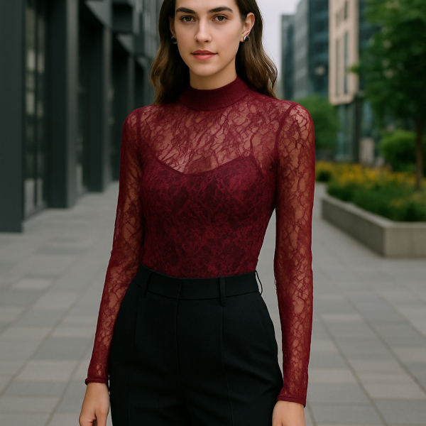 Body de renda com laço atrás