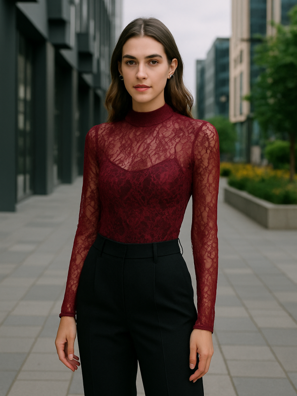 Body de renda com laço atrás