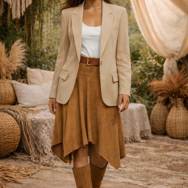 Saia em Camurça Assimétrica