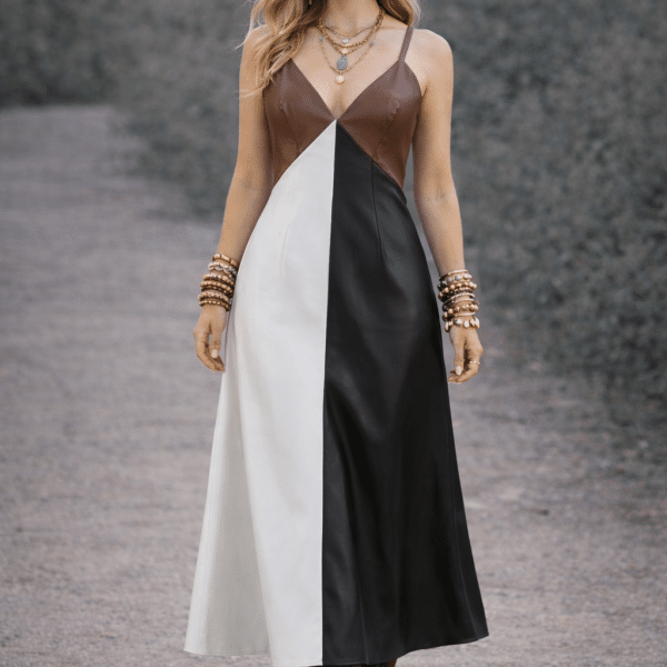 Vestido Tricolor em Ecopele