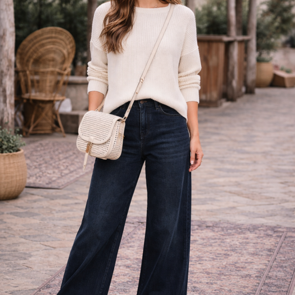 Calças de Ganga “Wide Leg” Escuras