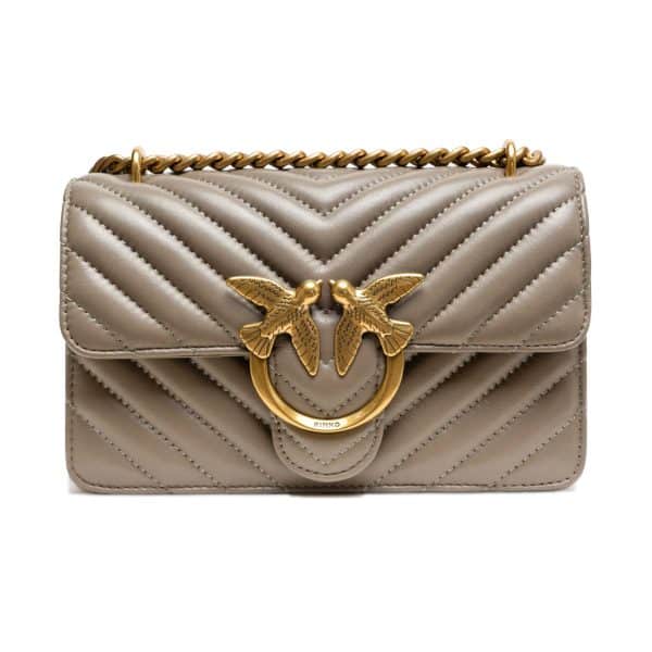 PINKO Grey Leather Love One Mini Shoulder Bag