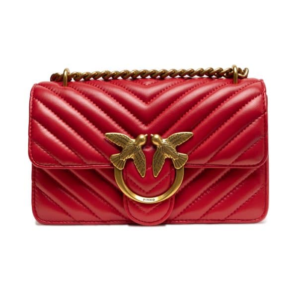 PINKO Red Leather Love One Mini Shoulder Bag