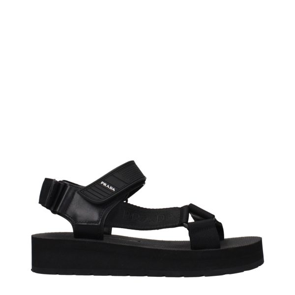 Black Fabric Flat Sandals
