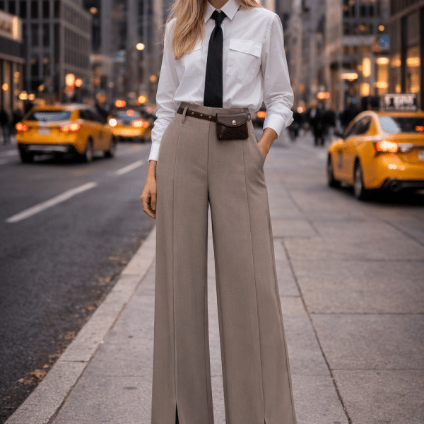 Calças de Alfaiataria com Cinto e Abertura Frontal