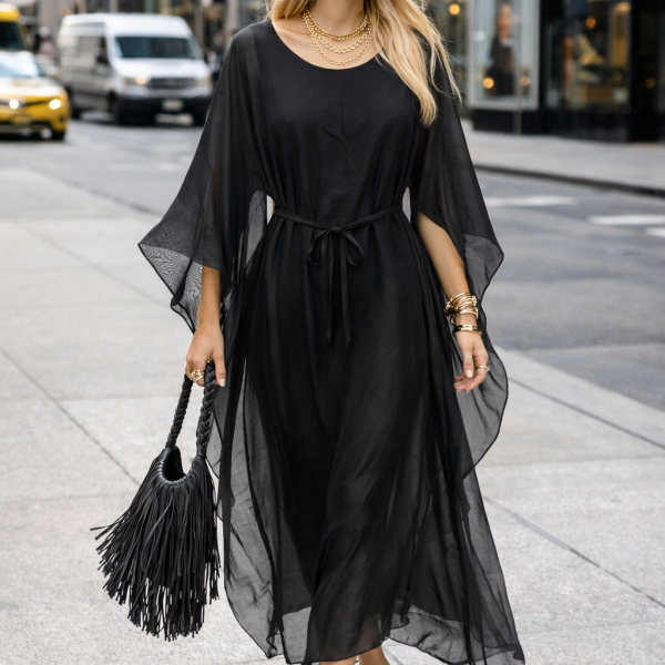 Kaftan Fluído com Transparência